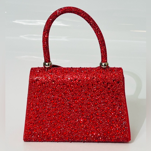Red Rhinestone Studded Top Handle Large Bow Evening Bag - Picture 6 of 15
